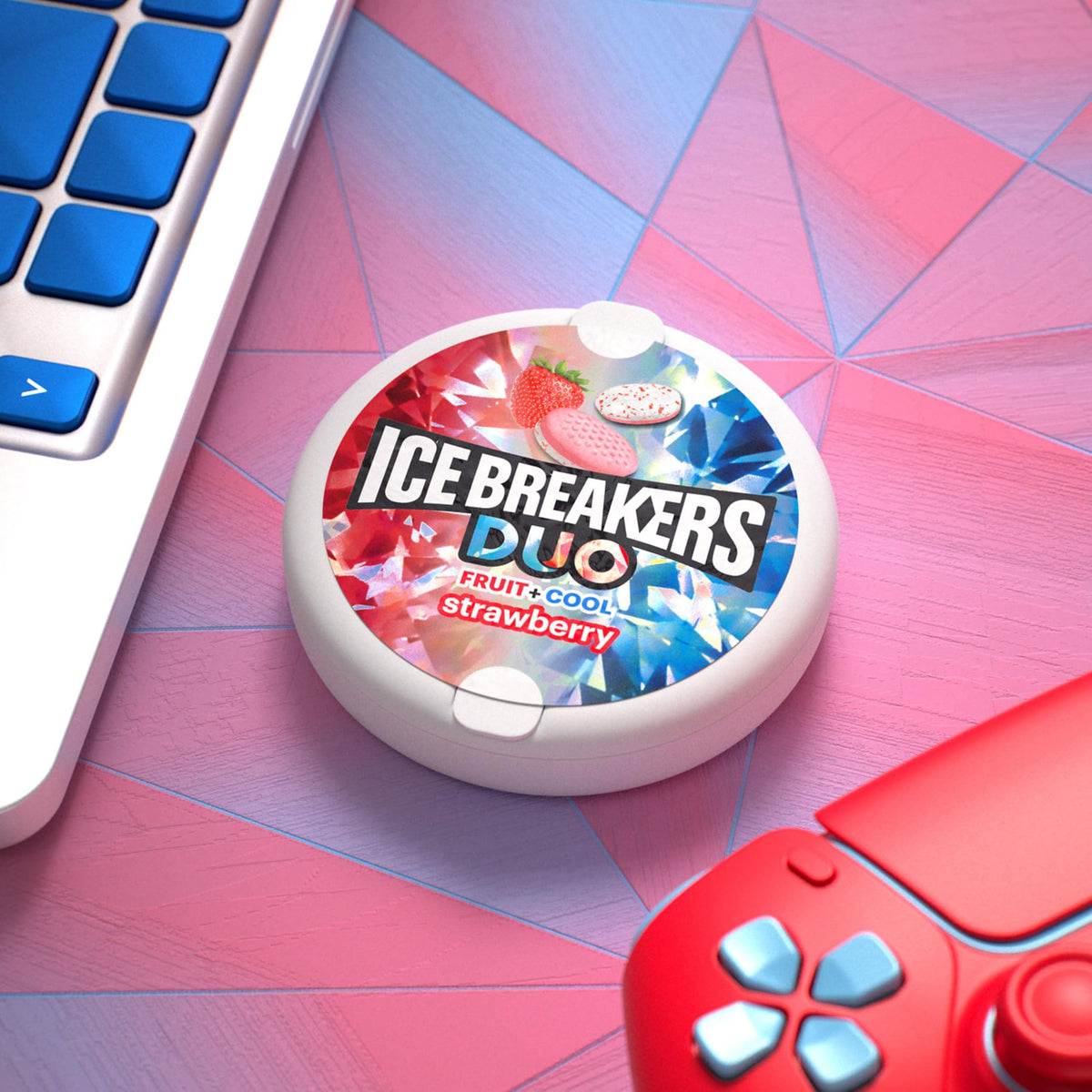 ICE BREAKERS Duo Fruit Plus Cool Strawberry Flavored Sugar Free Mints Pucks, 1.3 oz (8 Count)