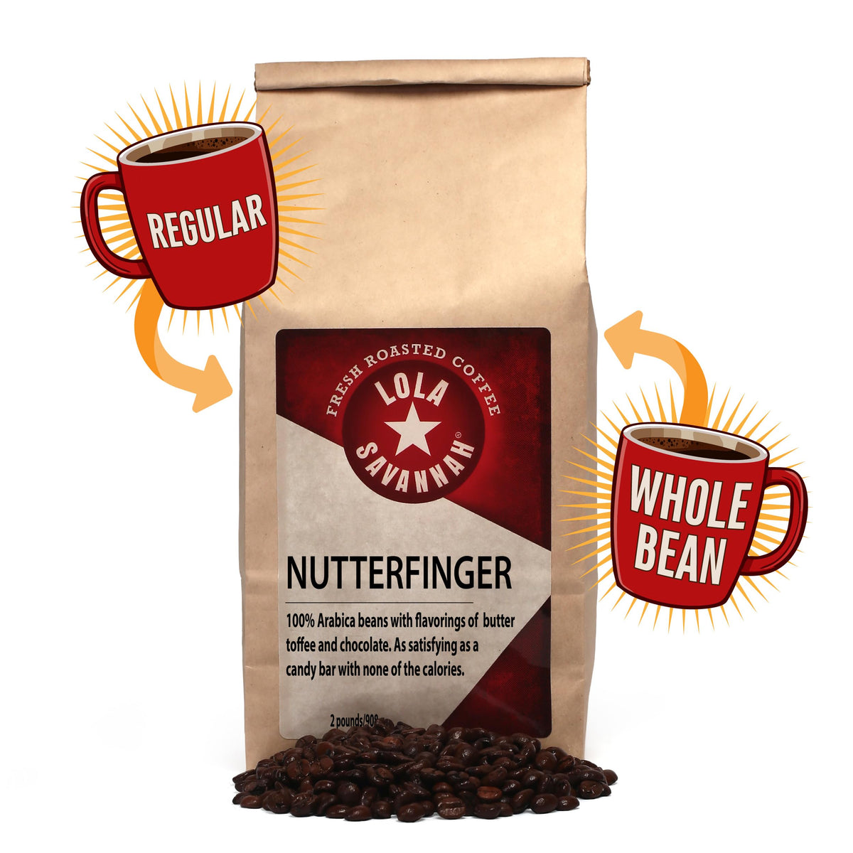 Lola Savannah Nutterfinger Whole Bean Caffeinated Coffee, 2lb
