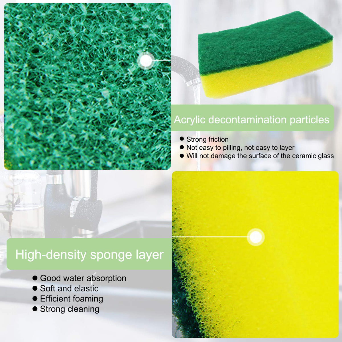 Sadocom 30 Pack Sponge Individually Wrapped, Non Scratch Scrouing Sponges for Household Cleaning, Dishes, Kitchen, Apartment, Car, Bike