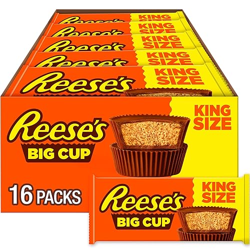 REESE'S Big Cup Milk Chocolate King Size Peanut Butter Cups, Candy Packs, 2.8 oz (16 Count)