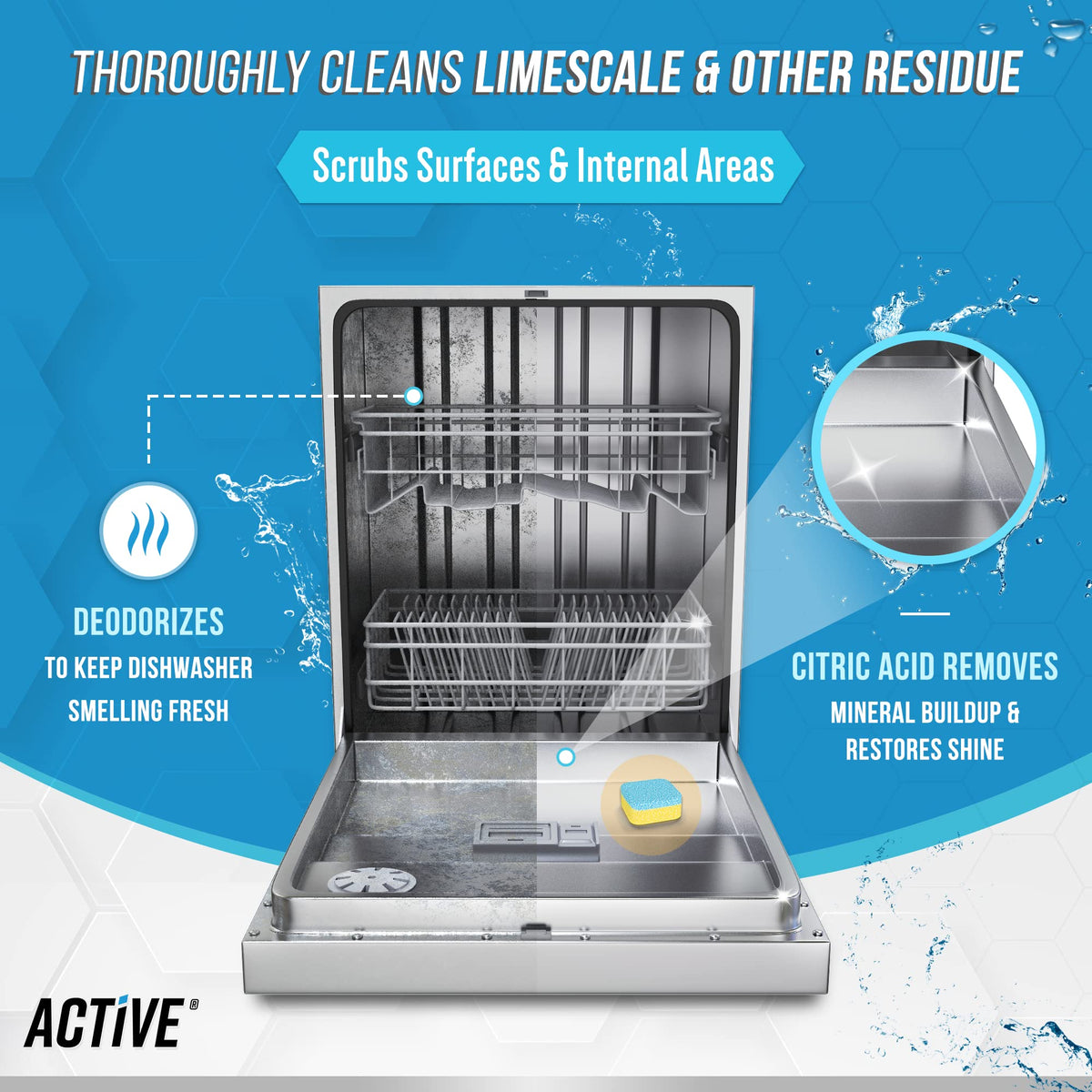 ACTIVE Washing Machine And Dishwasher Cleaning Tablets Bundle - Includes 12 Month Supply Dishwasher Cleaner Deodorizer & Washing Machine Descaler Deep