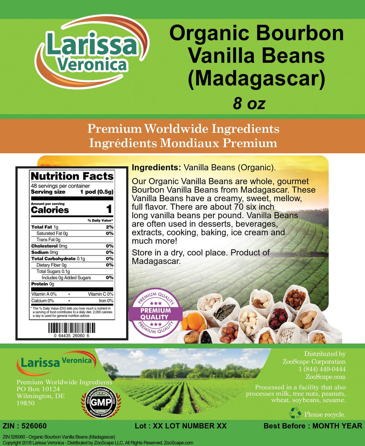 Organic Bourbon Vanilla Beans (Madagascar) (8 oz, ZIN: 526060)