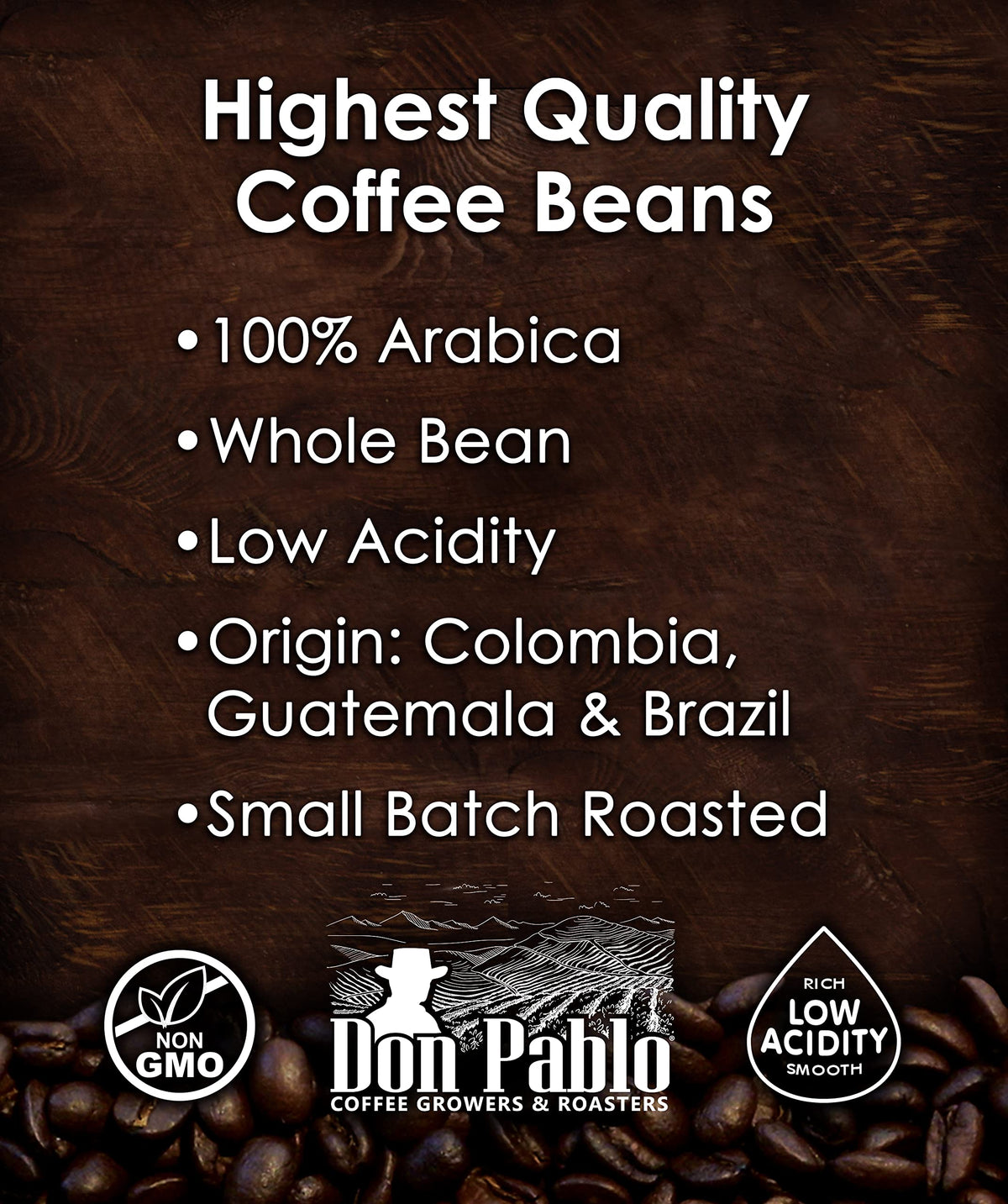 Don Pablo Gourmet Coffee - Signature Blend - Medium Dark Roast - Whole Bean Coffee - 100% Arabica Beans - Low Acidity and Non-GMO (80 Ounce, Original)