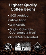 Don Pablo Gourmet Coffee - Signature Blend - Medium Dark Roast - Whole Bean Coffee - 100% Arabica Beans - Low Acidity and Non-GMO (2 Pound, Original)