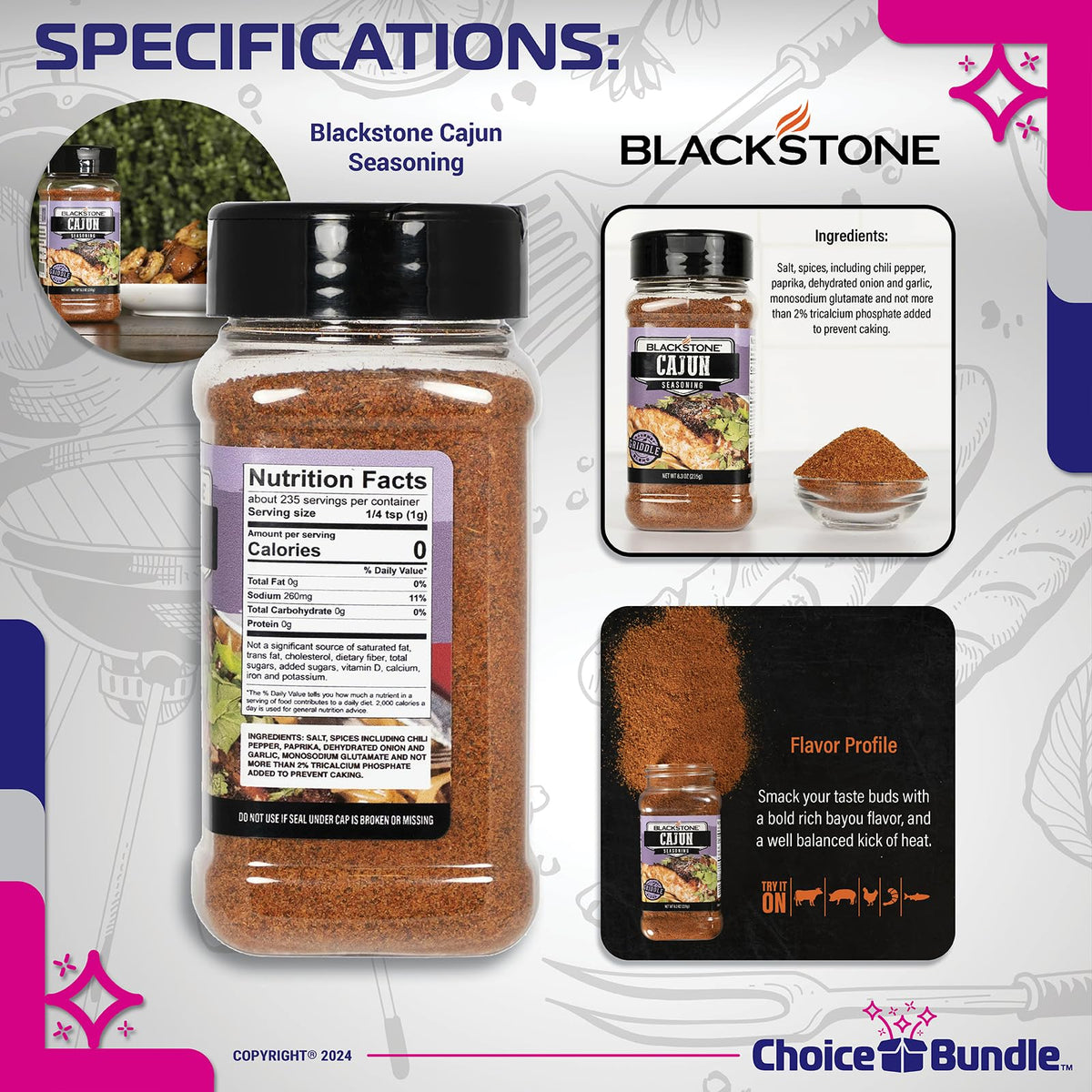 Blackstone Pineapple Sriracha & Cajun Seasoning - Gourmet Griddle Premium BBQ Barbecue Rub 4 Pk Choice Bundle (30.4 oz) + BBQ Guide & Bottle Opener (6