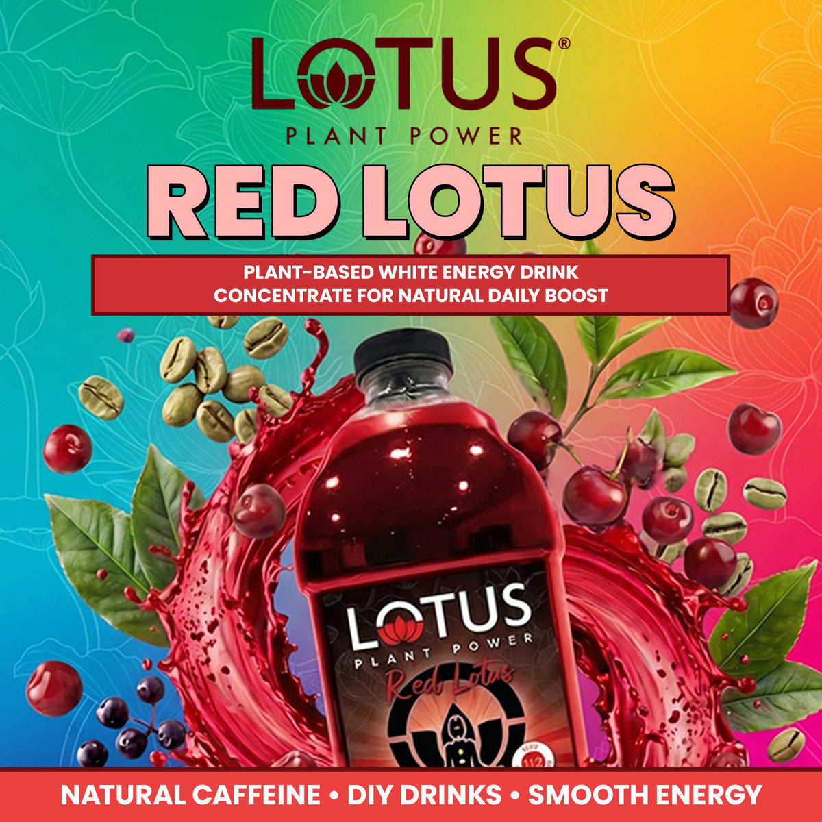 Red Lotus Plant Power® Energy Drink Concentrate | Natural Caffeine & PP7™ Formula | Plant-Based Organic Ingredients | Organic Cane Sugar Beverage |