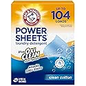 ARM & HAMMER Power Sheets Laundry Detergent Plus OxiClean Stain Fighters, Clean Cotton Scent, 52 Count, 104 Medium Loads