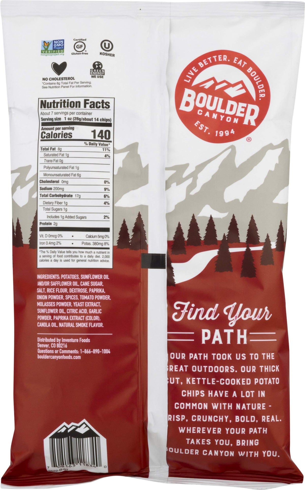 Boulder Chips Hickory BBQ Potato Chips, 5 Ounce - 12 per case.
