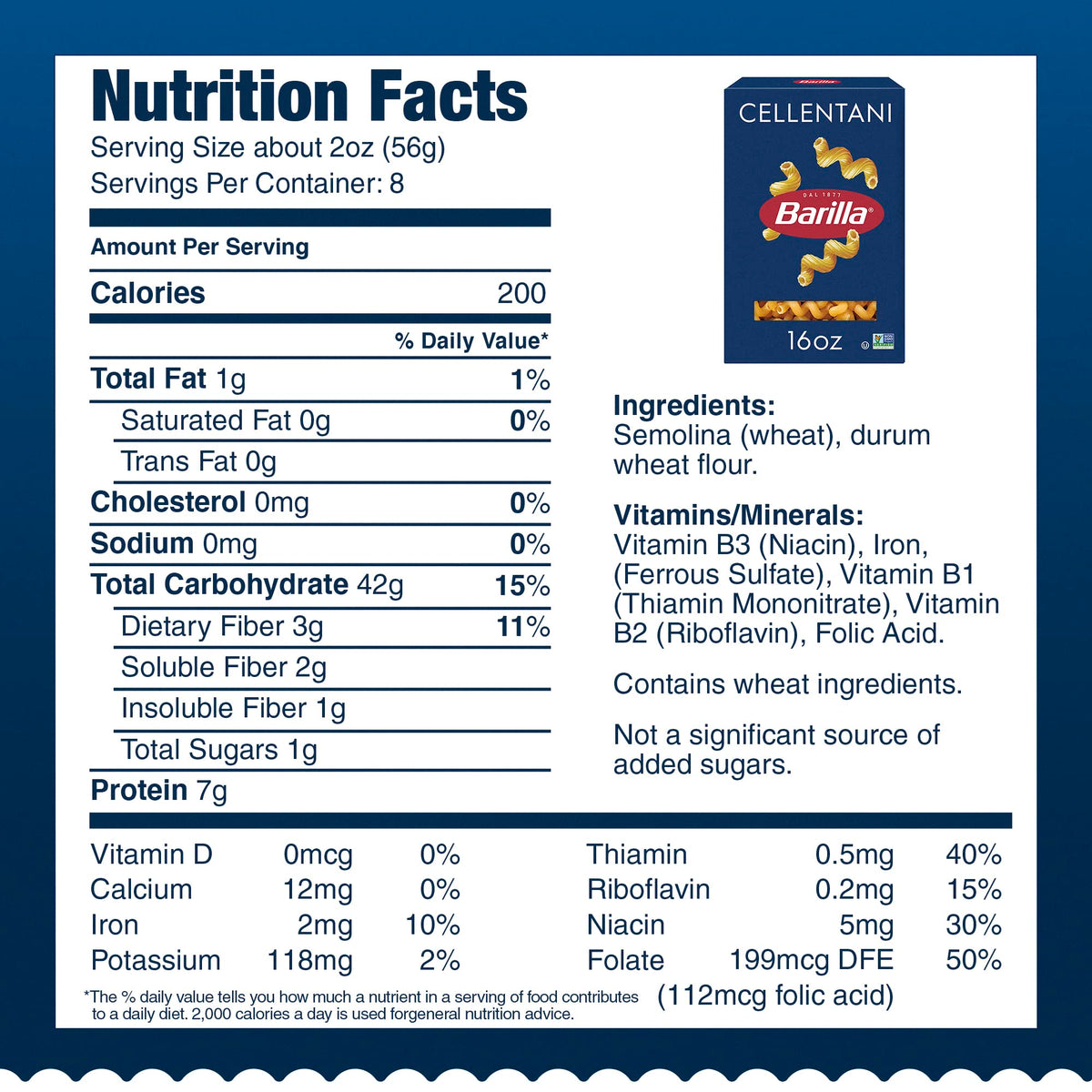 Barilla Cellentani Pasta, 16 oz. Box (Pack of 12) - Non-GMO, Made with Durum Wheat Semolina - Kosher Certified