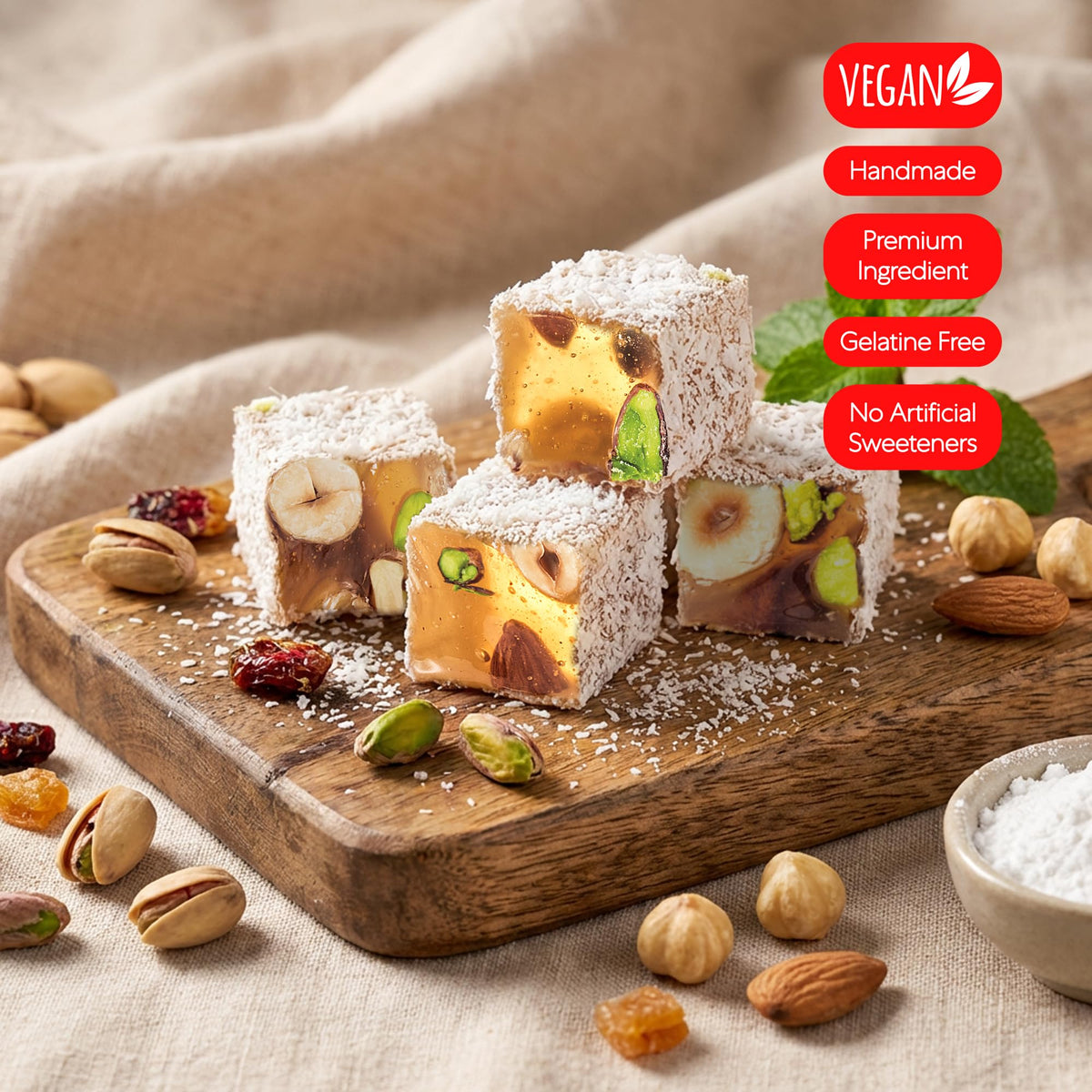 HazerBaba Coconut Dusted Turkish Delight Candy with Nuts, 8.8oz(Pack of 1)