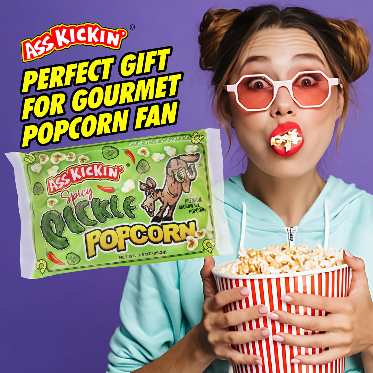 ASS KICKIN' Spicy Pickle Microwave Popcorn Bags - 3 Packs - Ultimate Spicy Pickle Gourmet Popcorn Gift - Makes a Great Movie Theater Popcorn or Snack