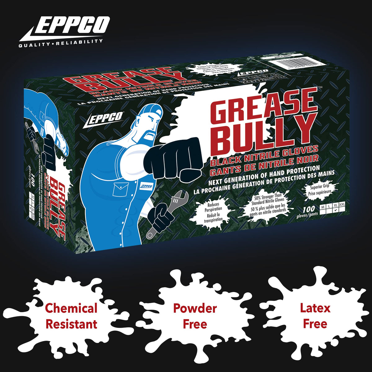 EPPCO Grease Bully 6-Mil Black Nitrile Gloves Disposable Powder Free, Latex Free Textured Superior Grip Glove for Mechanics, Auto-motive, Industrial