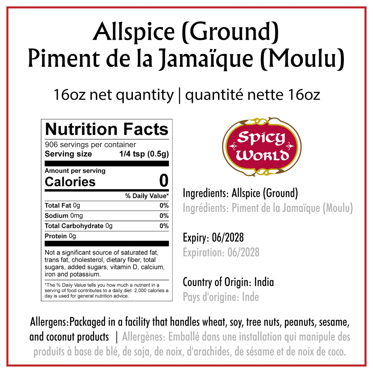 Spicy World Allspice Ground 16 Ounce - Huge 1 Pound Value Pack - All Spice Powder