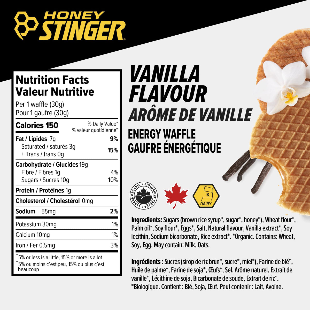 HONEY STINGER Organic Vanilla Waffles 12 Count, 1.06 OZ