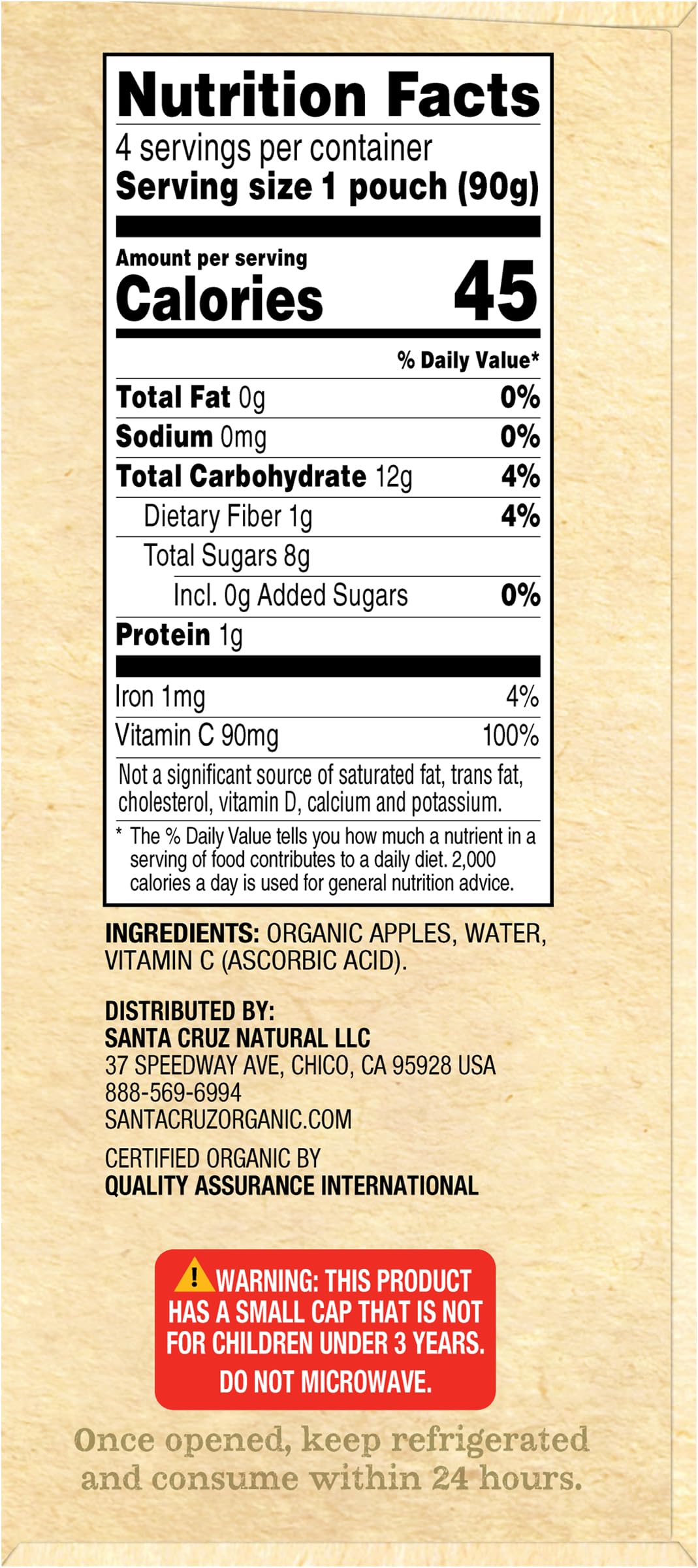 Santa Cruz Applesauce Pouch Reg 4pk Org