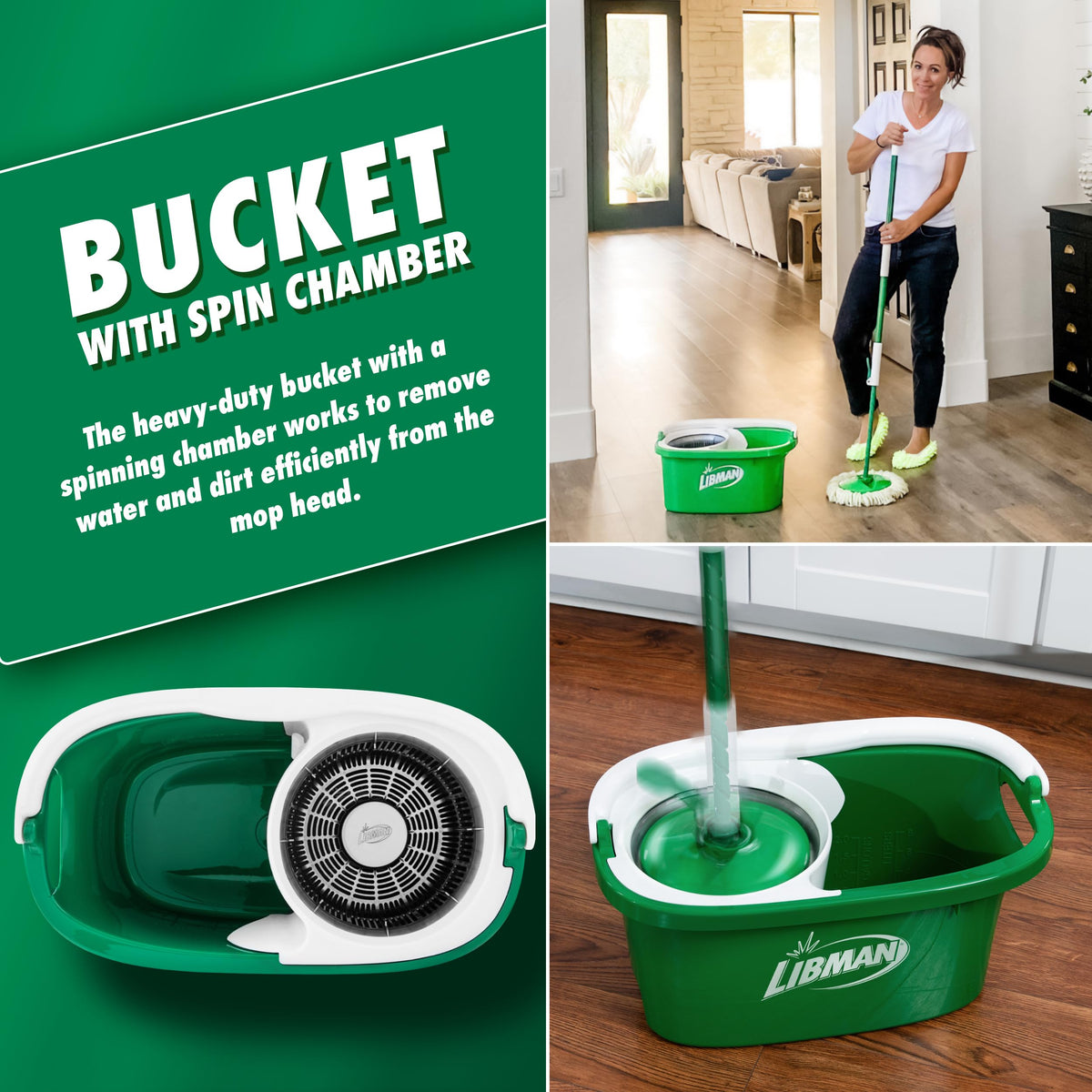 Libman Tornado Spin Mop System with Refill Heads, Microfiber Spinning Mop and Bucket with Wringer Set for Home, Floor Cleaning of Hard-Wood, Laminate
