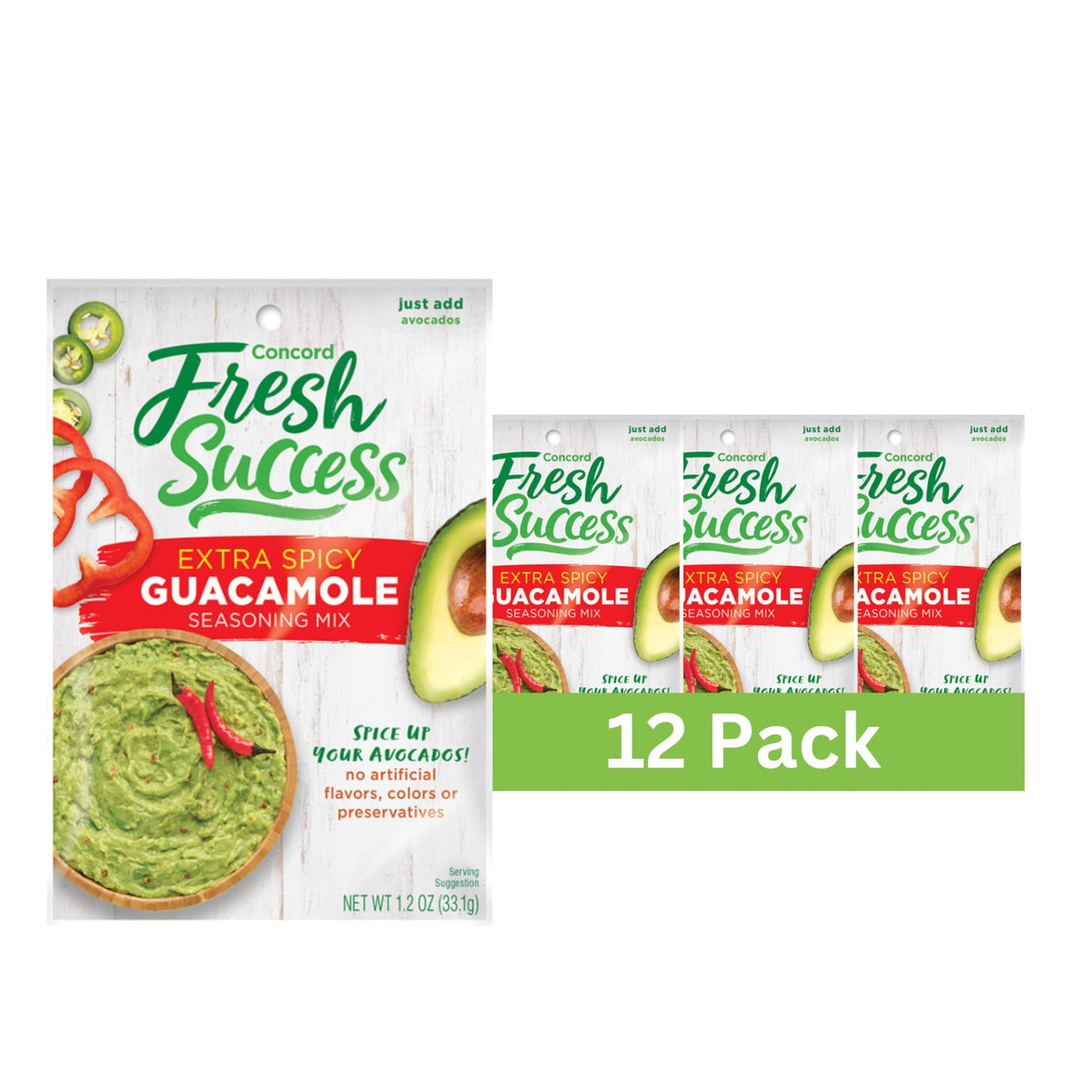 Concord Foods Extra Spicy Guacamole Mix: Bold Heat with Traditional Flavors - Perfect for Spicy Guac Enthusiasts! 1.2 Ounce (Pack of 12)