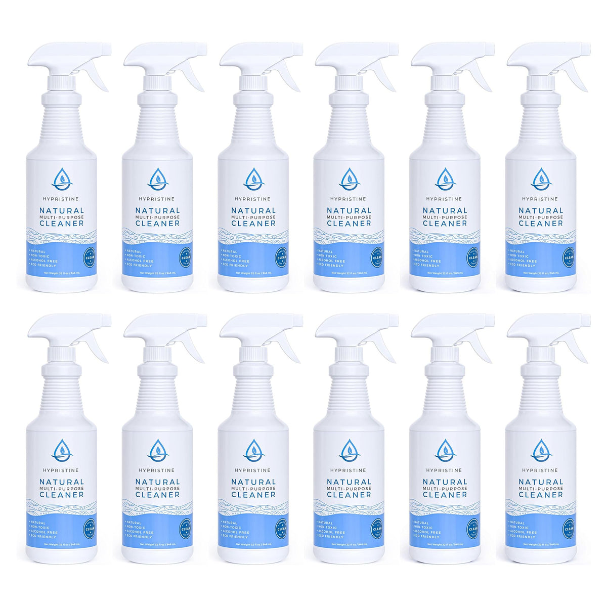 HYPRISTINE Natural Multipurpose Surface Cleaner, 32 fl oz Spray Bottles, 12 Pack