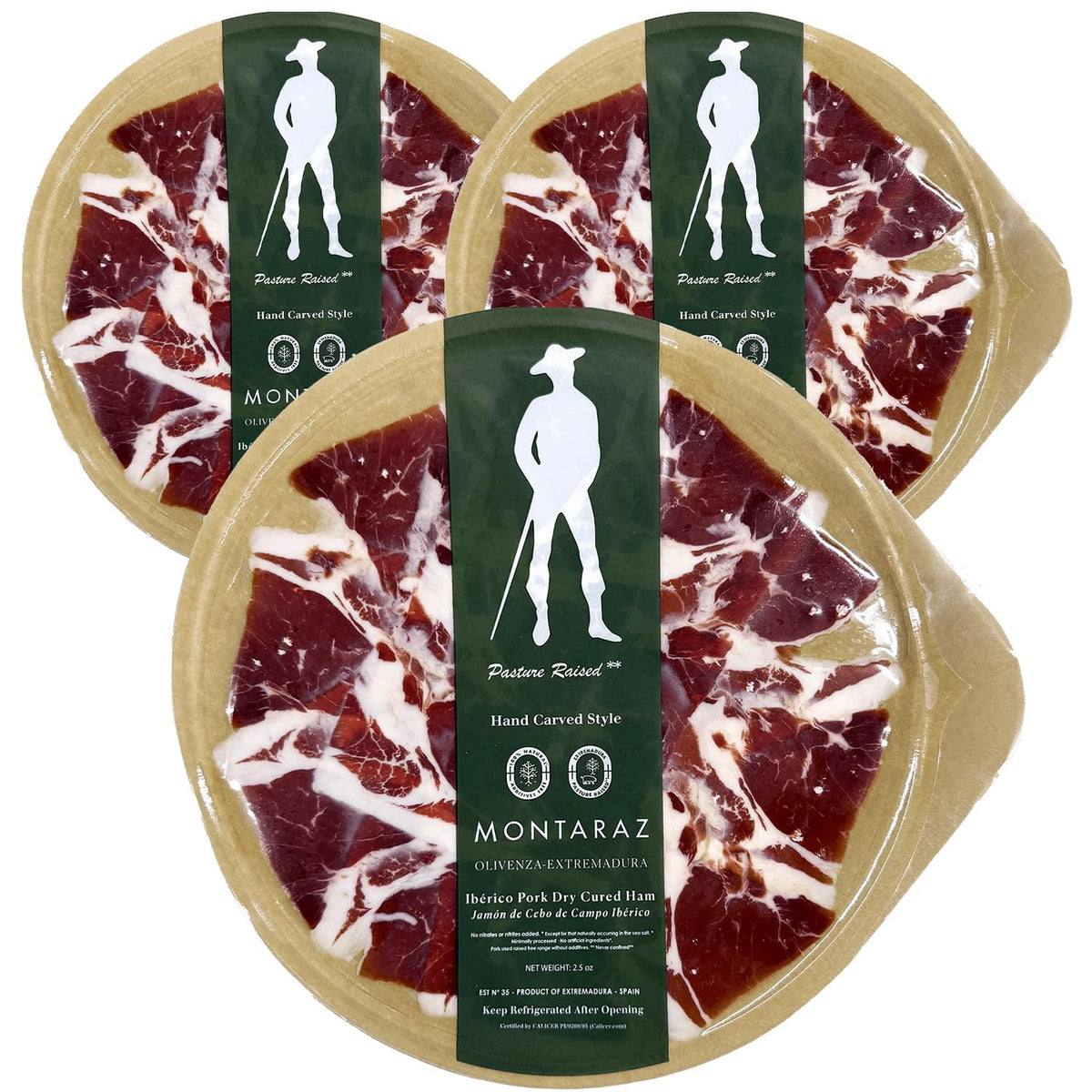 Nordic Catch Montaraz Jamón de Cebo de Campo- Hand-Carved Green Label Deli Meat Ham Slices, 100% Ibérico Pork, Dry Cured Meat, Free Range Ibérico Ham