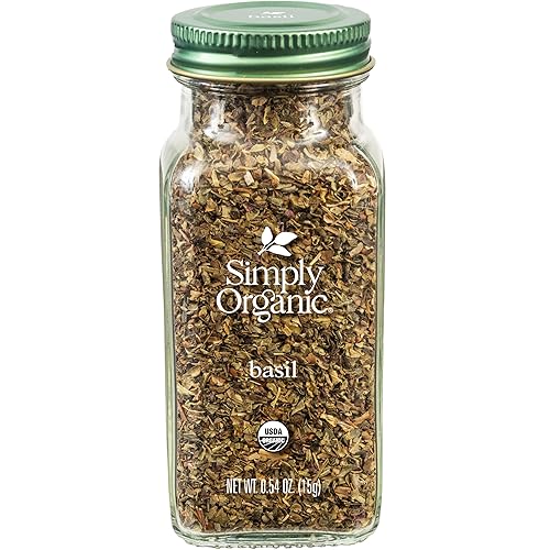 Simply Organic Pure Egyptian Basil Leaf, 0.54 Ounce Bottle, Cut and Sifted, Herbaceous and Aromatic, Popular on Pizza, Kosher