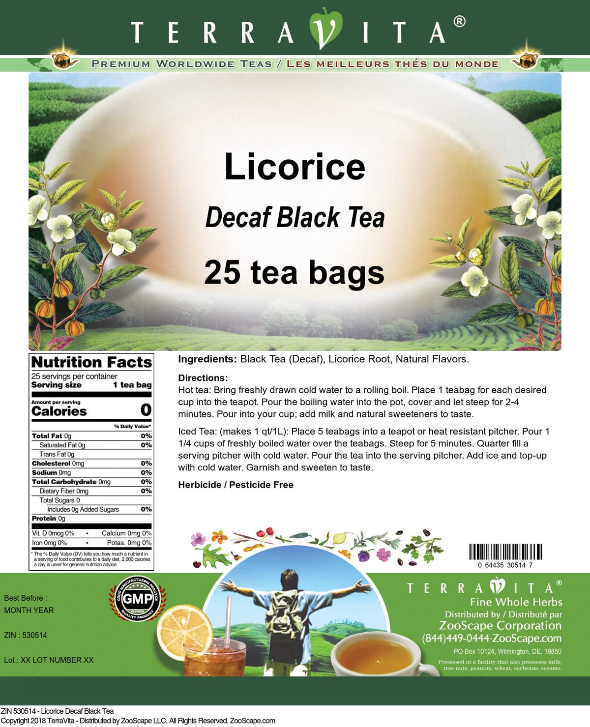 Licorice Decaf Black Tea (25 tea bags, ZIN: 530514)
