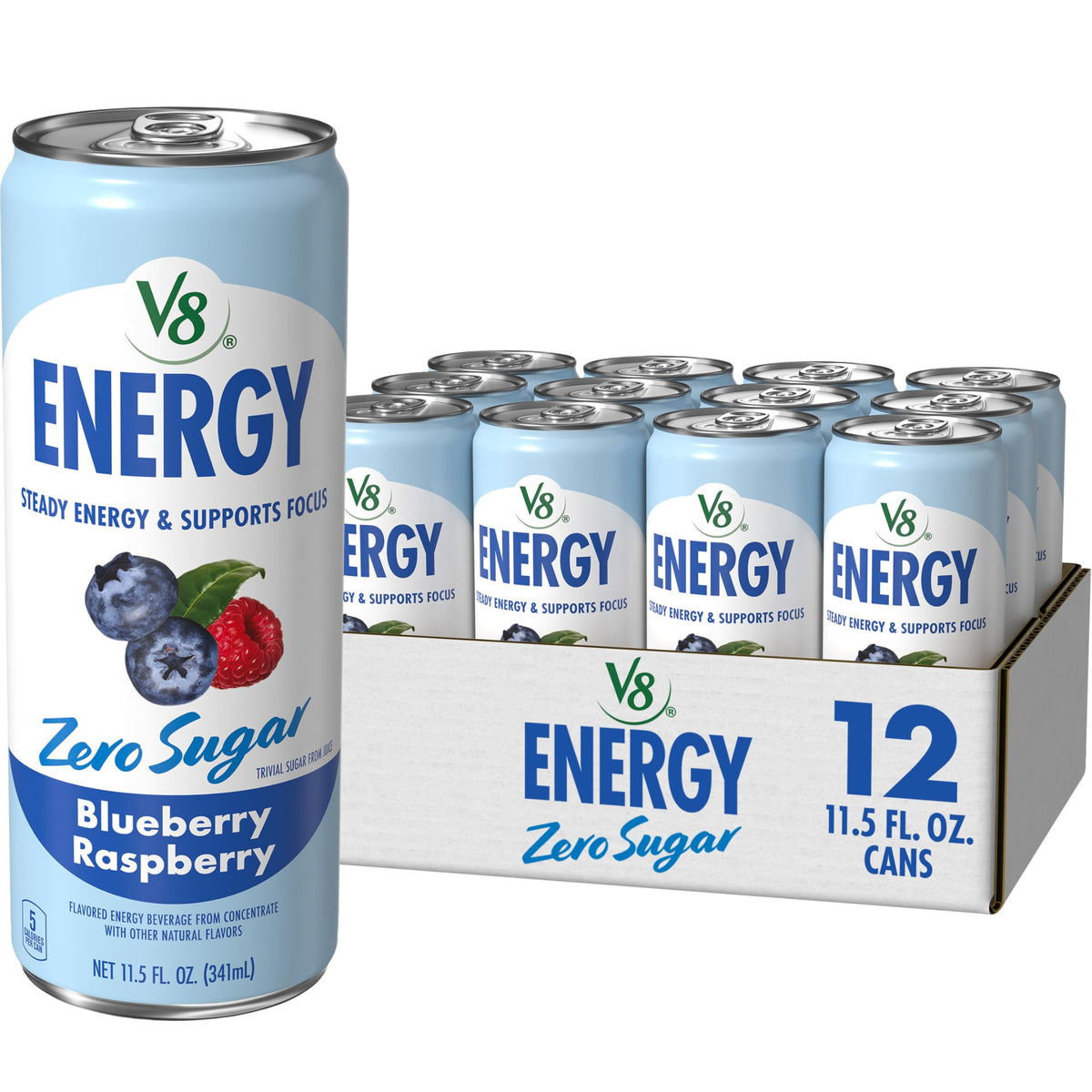 V8 Energy Zero Sugar Blueberry Raspberry, 11.5 fl. oz. Can (12 Pack)