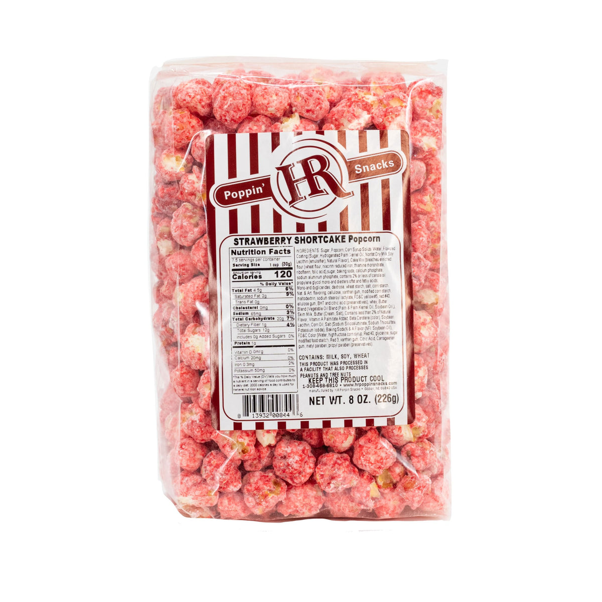 Creamy Strawberry Popcorn | 8 oz. | Shortcake-Dusted | Made in Gibbon, NE | HR Poppin' Snacks
