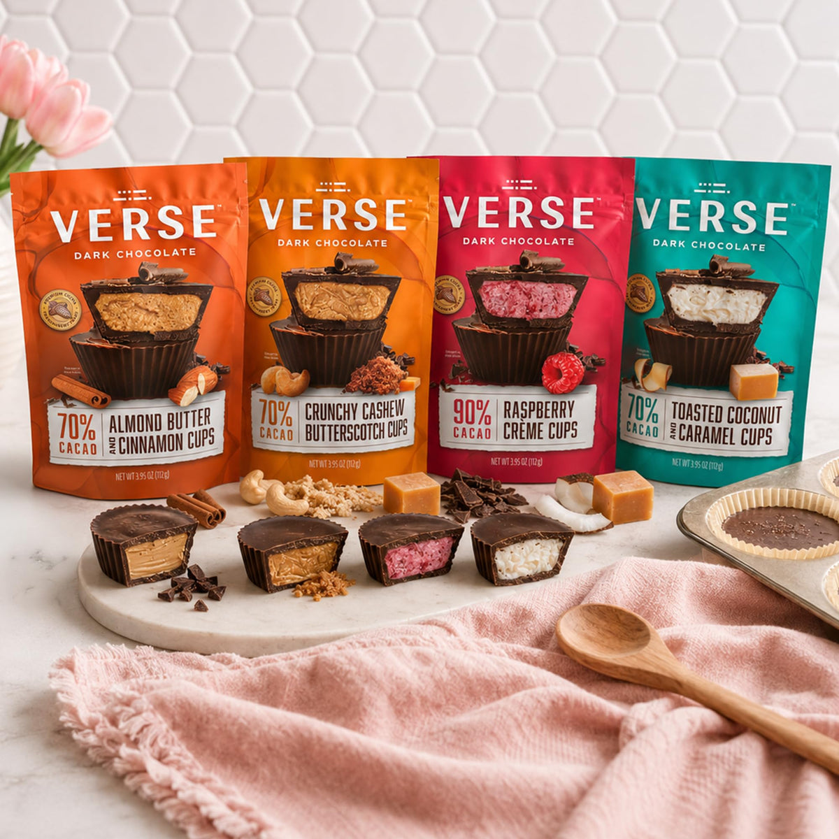 Verse 70% & 90% Dark Chocolate Cups, 4 Pack, Premium Filled Cups
