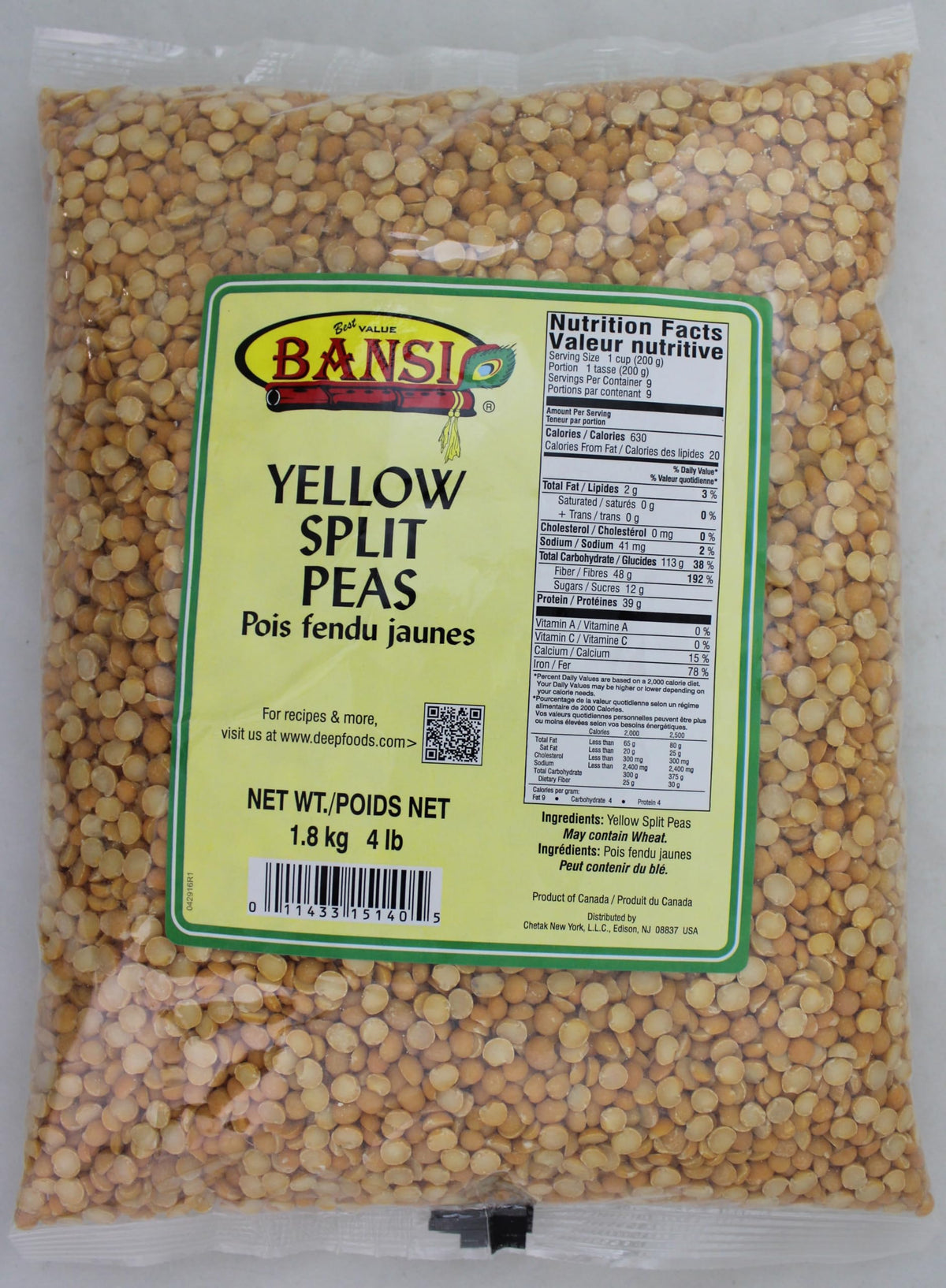 Yellow Split Peas 4 Lb