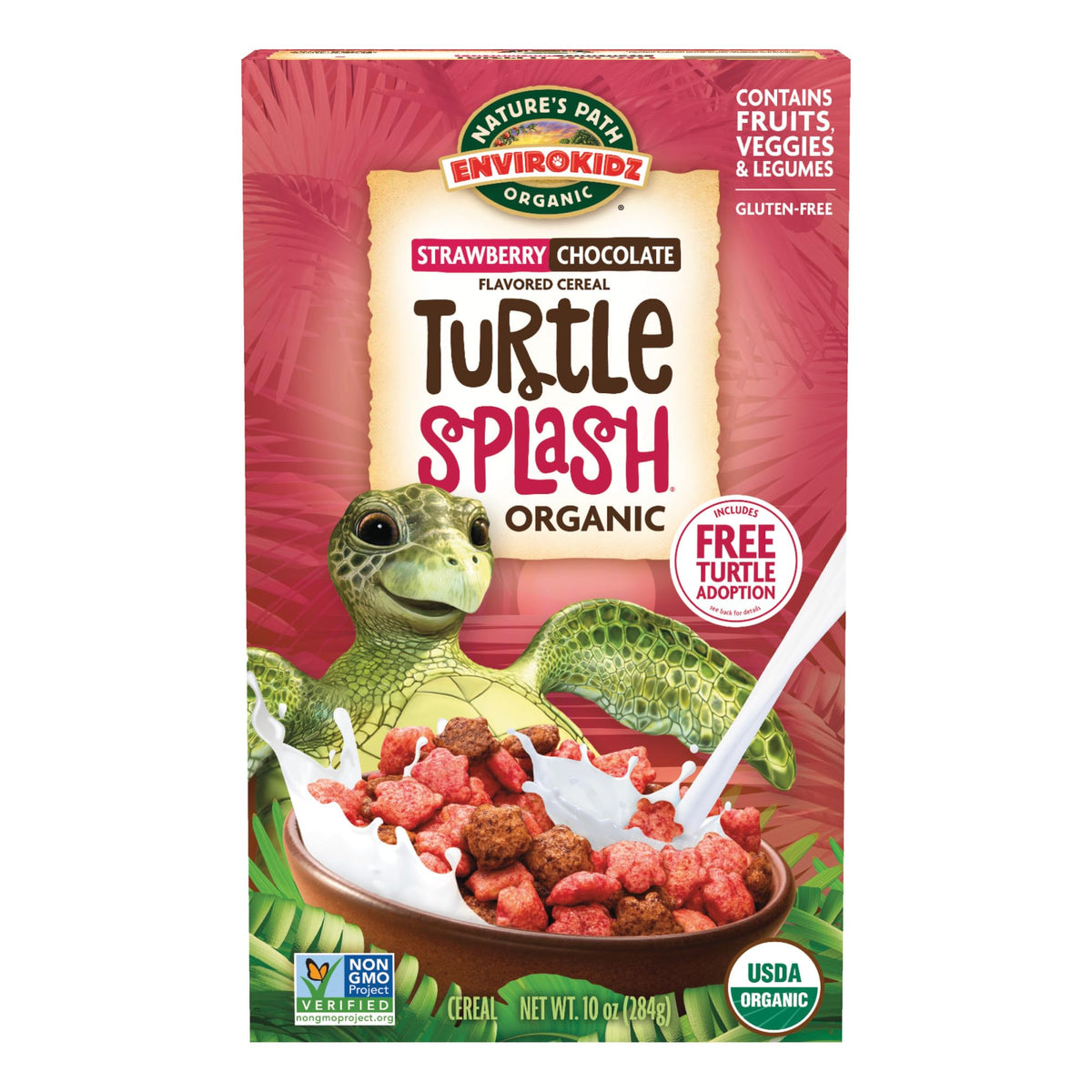 EnviroKidz Organic Turtle Splash Cereal, 10 oz (Pack of 1), Strawberry & Chocolate, Gluten Free, Non-GMO, Fair Trade, by Nature's Path