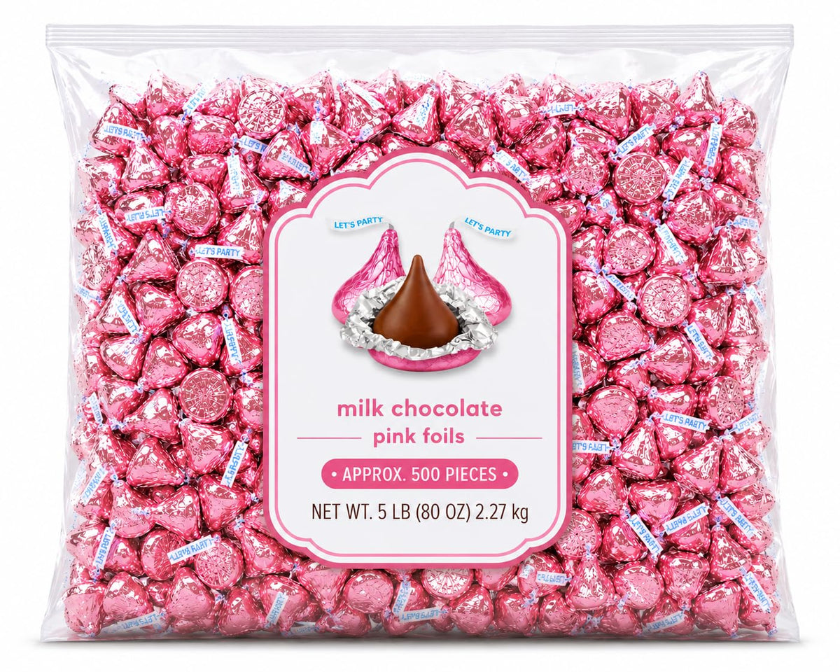 Pink Foil Milk Chocolate Candy Pieces Bulk Bag - 5 lb (Approx. 500 pieces)