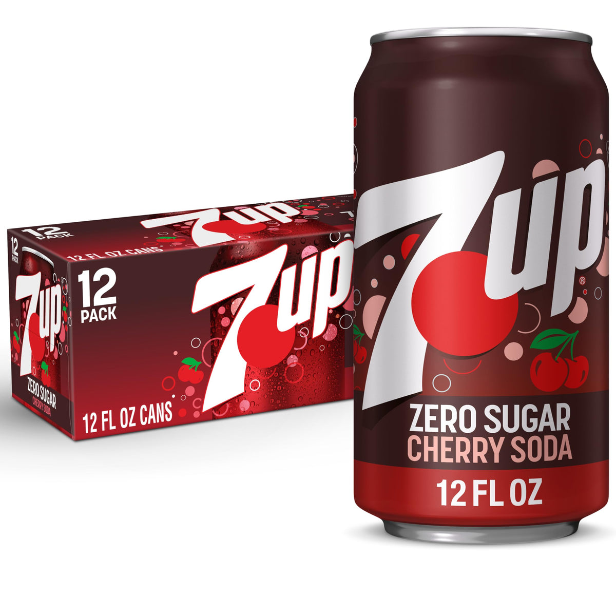 7UP Cherry Zero Sugar Soda, 12 fl oz cans, 12 pack