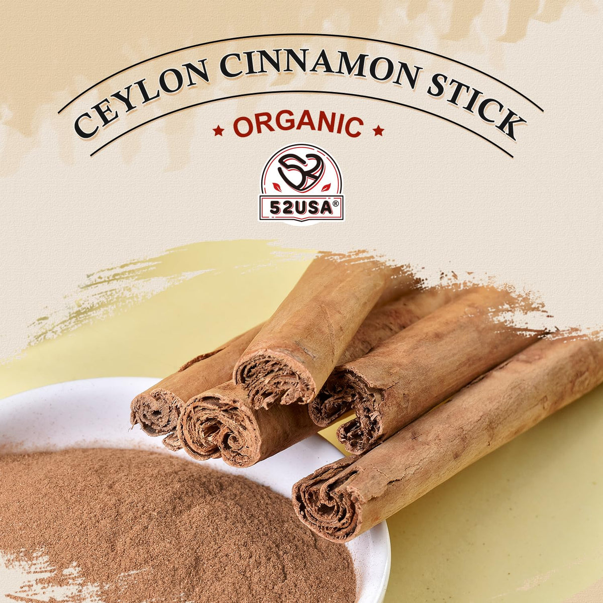 52USA Ceylon Cinnamon Sticks, Organic Cinnamon Sticks, 1 Ounce (Pack of 7), Real Cinnamon farmed in Sri Lanka, Non-GMO, Cinnamon for Coffee, Baking