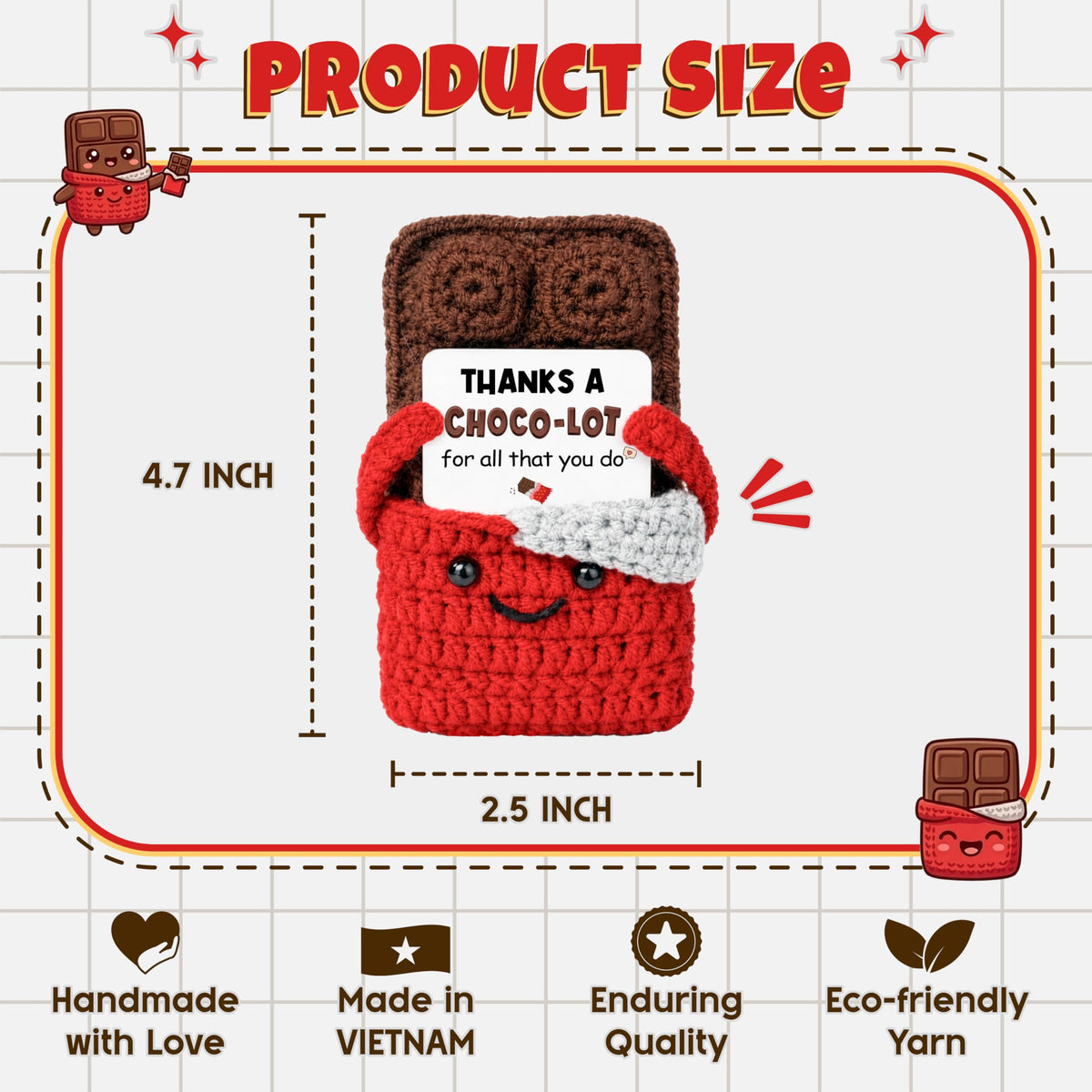 THEGIFTY Crochet Chocolate Thank You Gift, Positive Crochet Food Doll, Appreciation Gift for Mom, Grandma, Teacher, Coworker, Friend, Cute Birthday