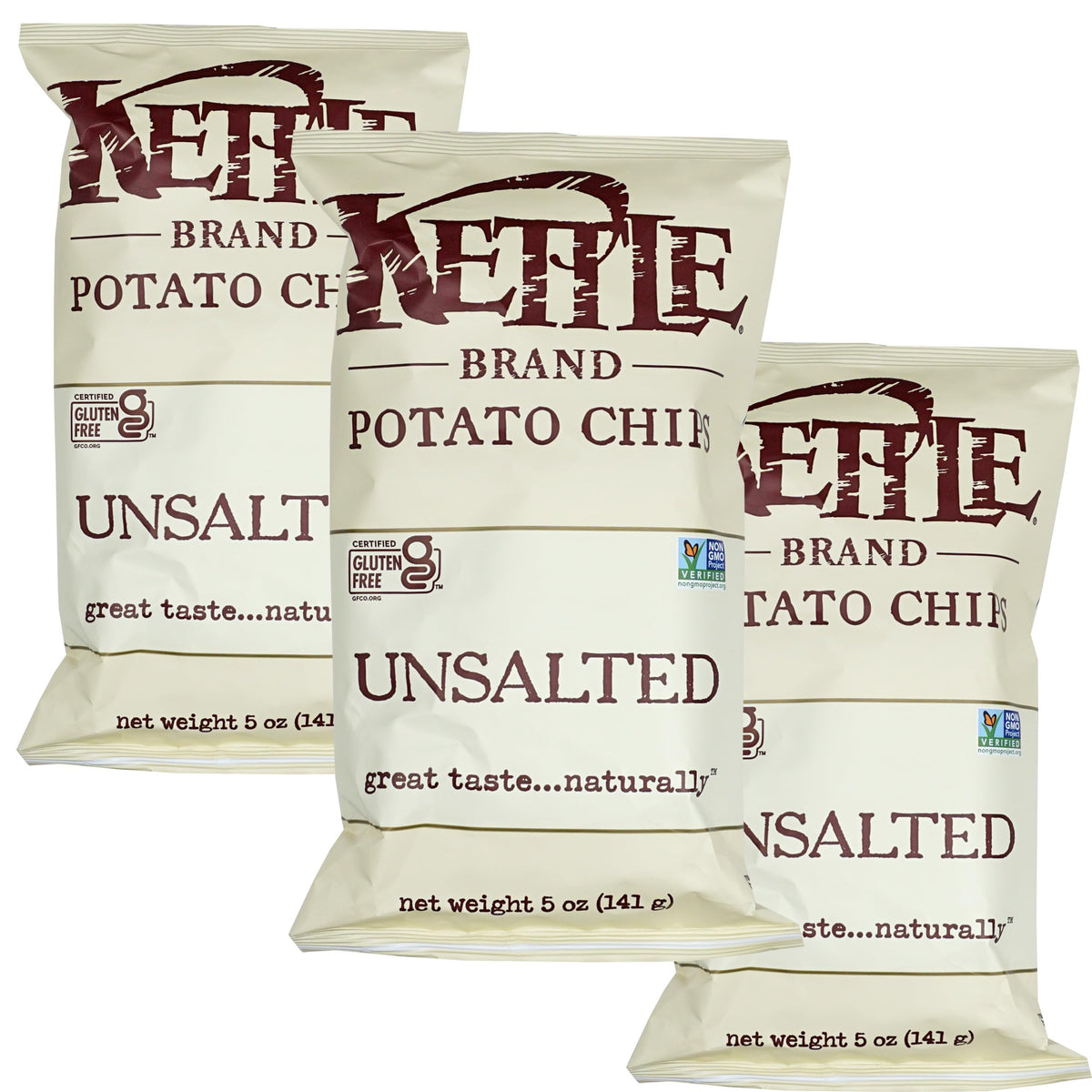 Kettle Potato Chips Unsalted, 5 Ounce (Pack of 3)