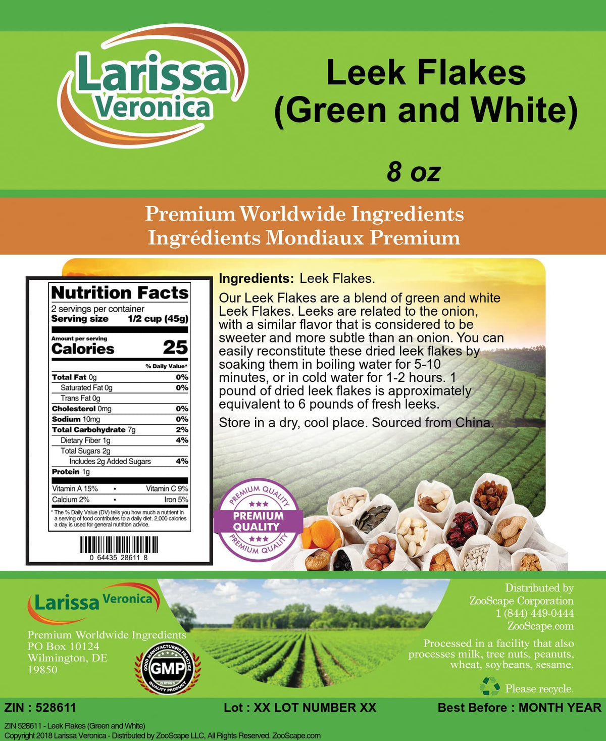 Leek Flakes (Green and White) (8 oz, ZIN: 528611) - 3 Pack
