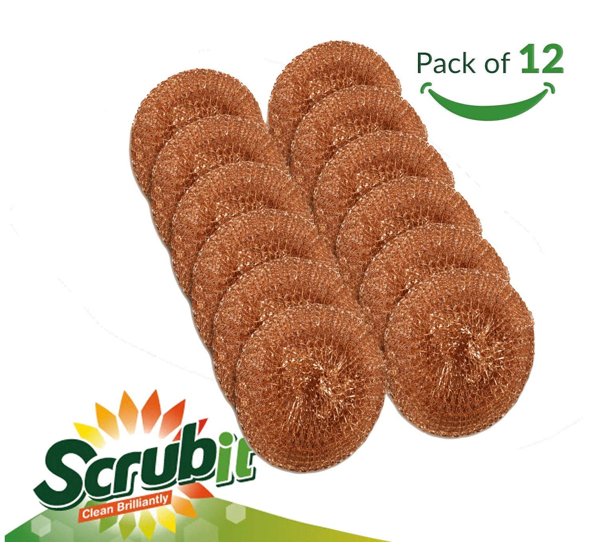 12 Pack Copper Coated Scourers by SCRUBIT - Scrubber Pad Used for Dishes, Pots, Pans, and Ovens. Easy scouring for Tough Kitchen Cleaning.