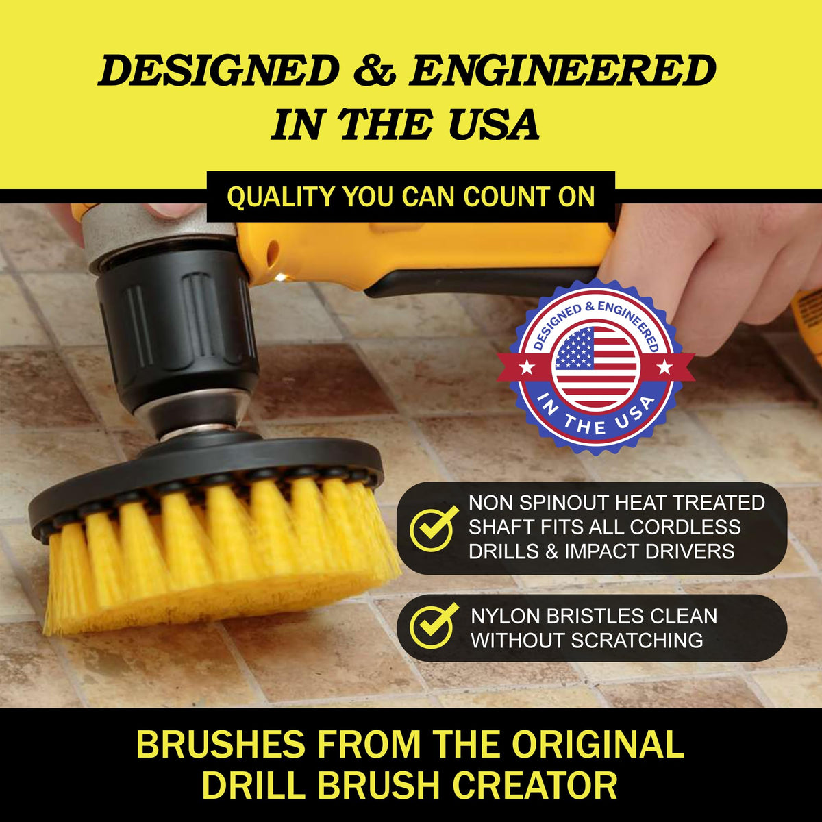 Nylon Drill Brush Attachment Set for Bathroom Cleaning - Power Scrubber Brush Kit for Bathtub, Shower, Tile, and Grout - All-Purpose Household