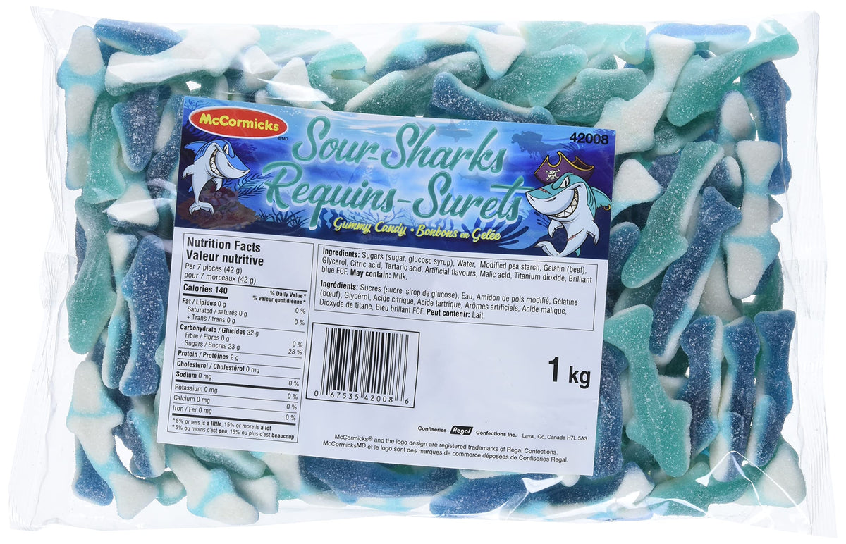 Sour Sharks - Gummies - Bulk Candy, 1 Kilogram