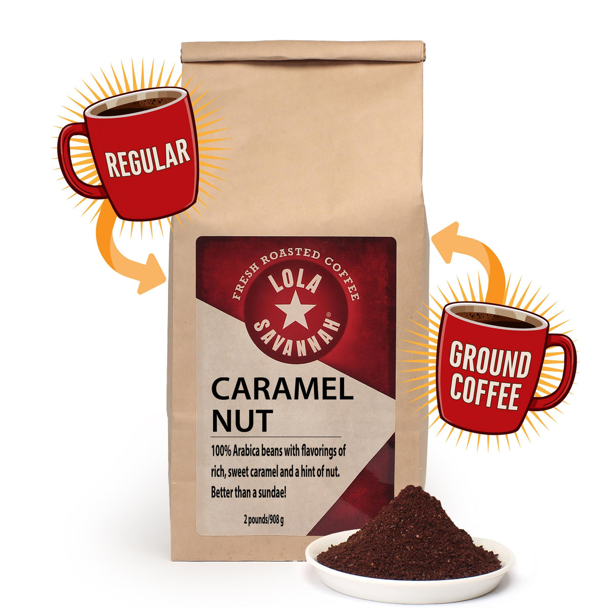 Lola Savannah Caramel Nut Ground Caffeinated Coffee, 2lb