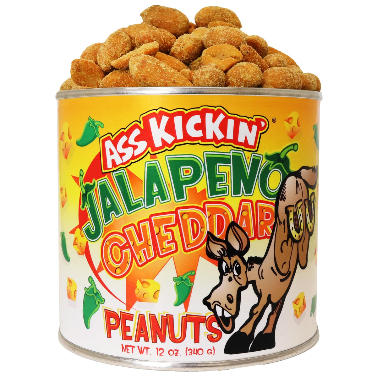 ASS KICKIN’ Jalapeno Cheddar Spicy Hot Peanuts - 12oz - Perfect Premium Ultimate Spicy Snack Gourmet Gift Hottest Peanuts - Try if you dare!
