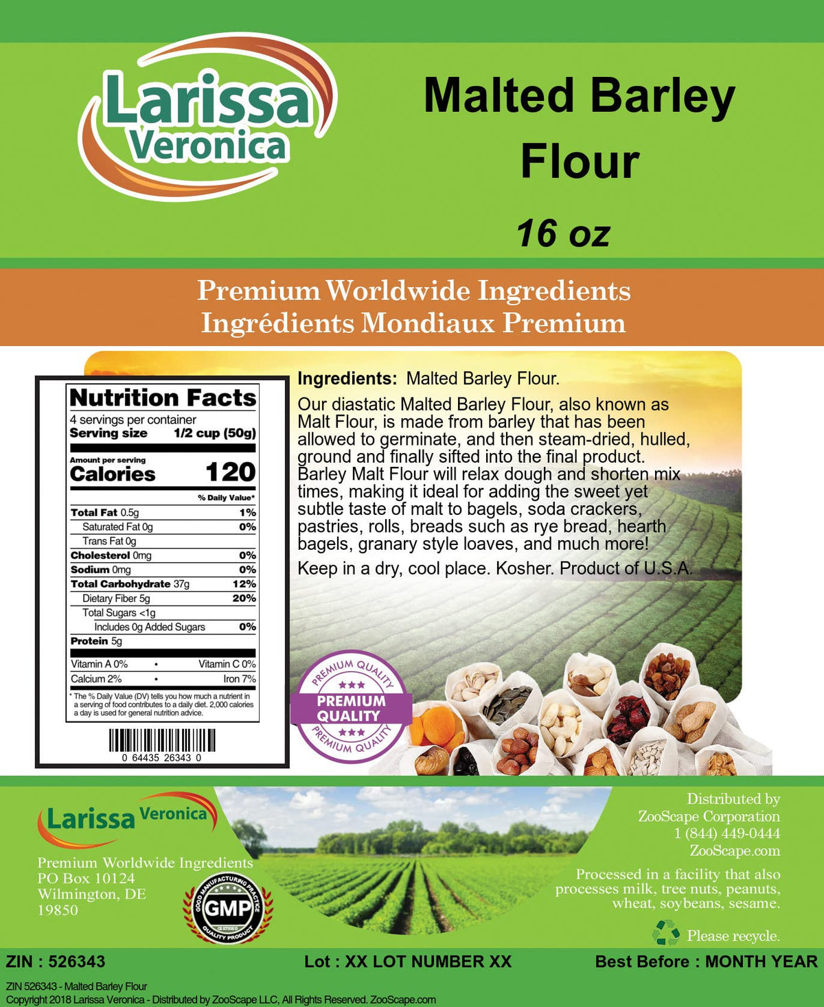 Malted Barley Flour (16 oz, ZIN: 526343)