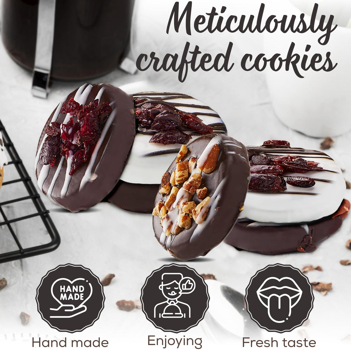 Pastry Perks Get Well Soon Gift Basket, 6 Gourmet Chocolate-Covered Cookies - Thoughtful Treats for Recovery, Men, Women, and Grandma - Food Delivery