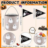 Locmeo 2 Pcs Halloween Boo Basket Halloween Trick or Treat Bag Cute Goodie Candy Basket with 2 Boo Pennant Flags Candy Gift Buckets for Party
