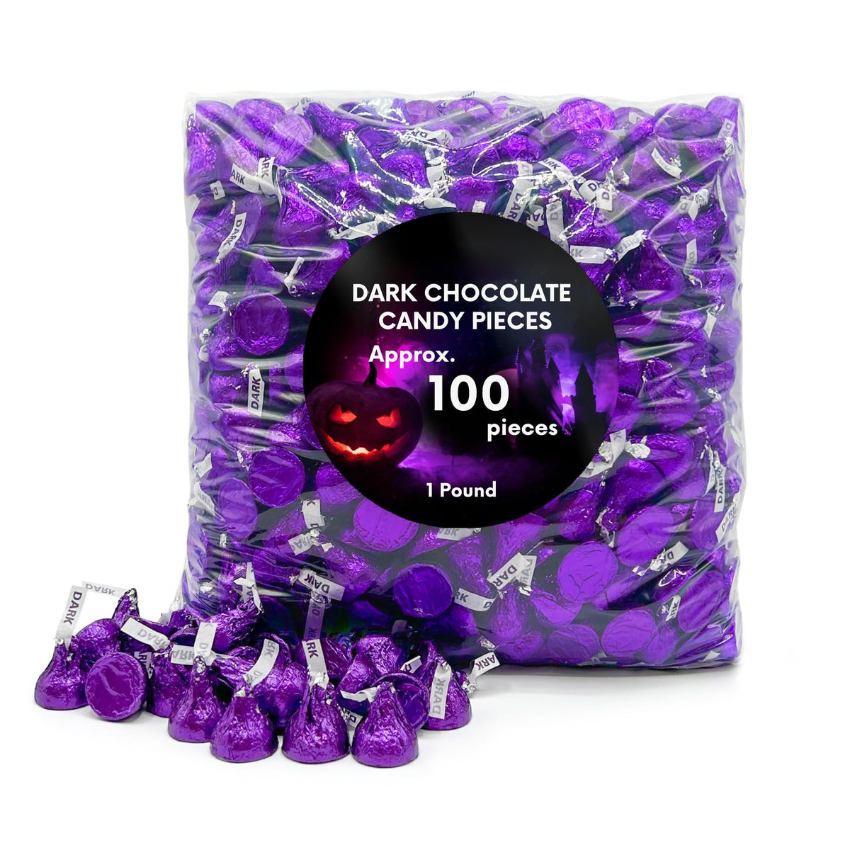 Foil Wrapped Dark Chocolate Candy Pieces Bulk Bag - 1 lb (Approx. 100 pieces)