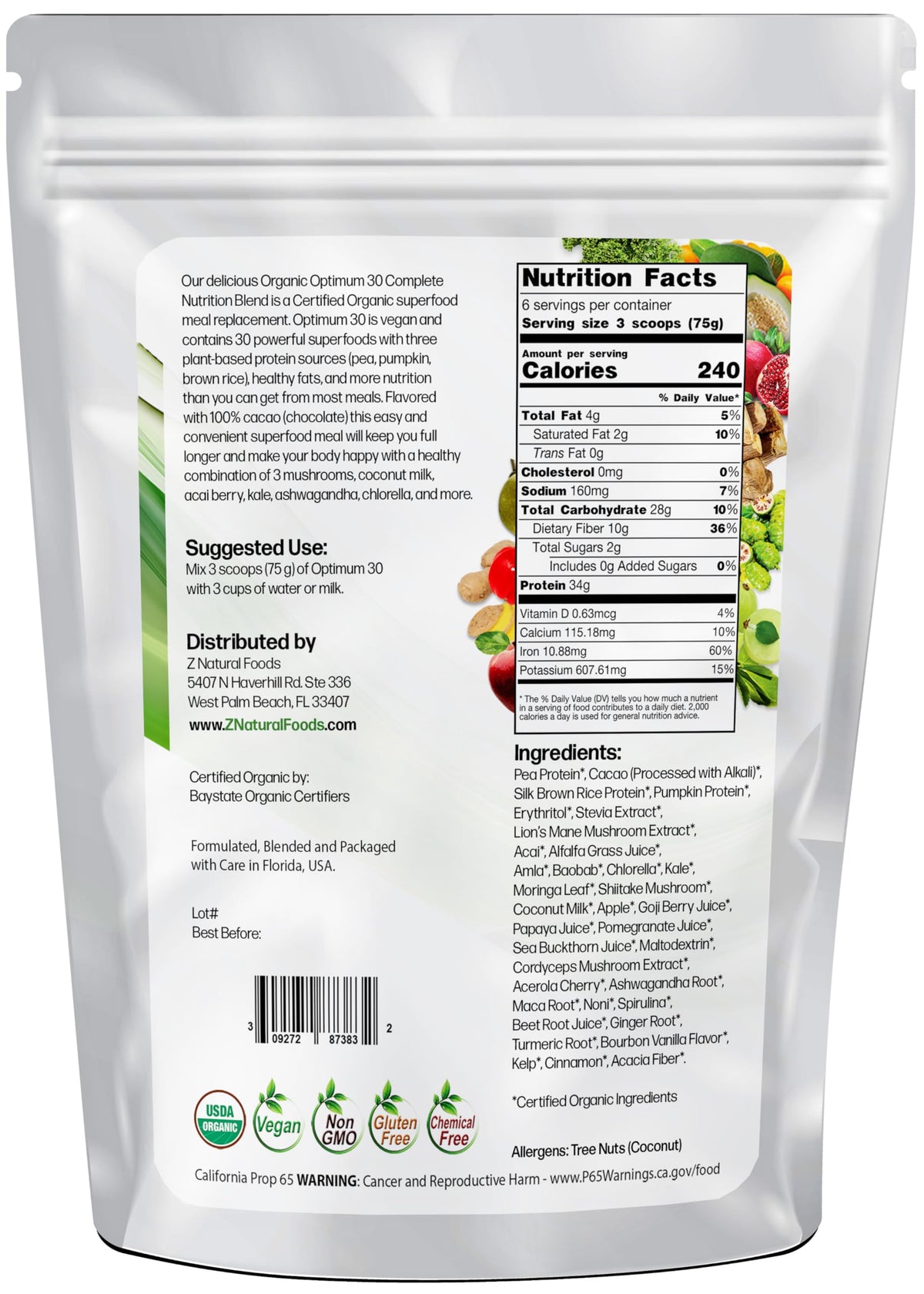 Optimum 30 Organic Chocolate Vegan Meal Replacement Powder