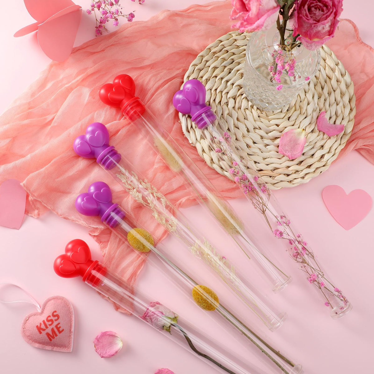 Hushee 72 Pcs Heart Shape Containers Heart Candy Tubes 11.61 inch Clear Empty Candy Containers with Head Toppers Party Favor Supplies for Treat