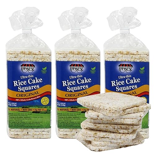 Ultra Thin Rice Cakes - Whole Grain Brown Rice Cakes Salted - Fat Free, Non GMO, Gluten Free Rice Cakes - Low Calorie Snacks - All Natural - 3 Pk