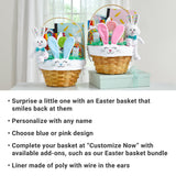 Let's Make Memories Personalized Easter Basket - Wicker - Embroidered Liner - Happy Bunny - Pink