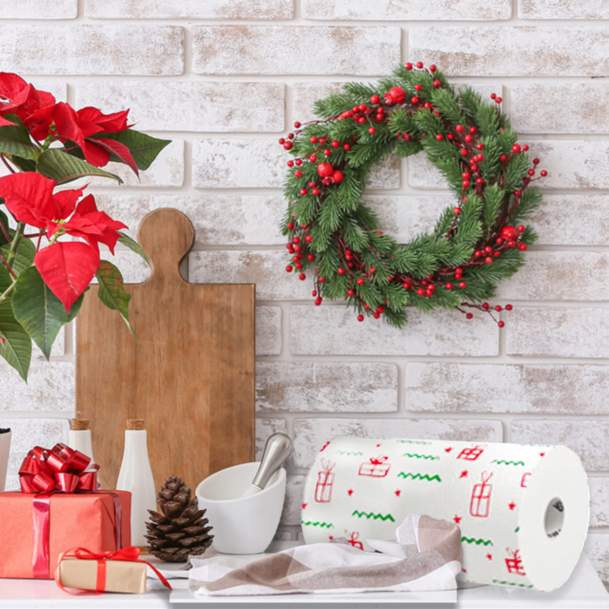 Renova Kitchen Paper Towel Jumbo Roll 2-ply 120 Sheets (Christmas, 3 Rolls)